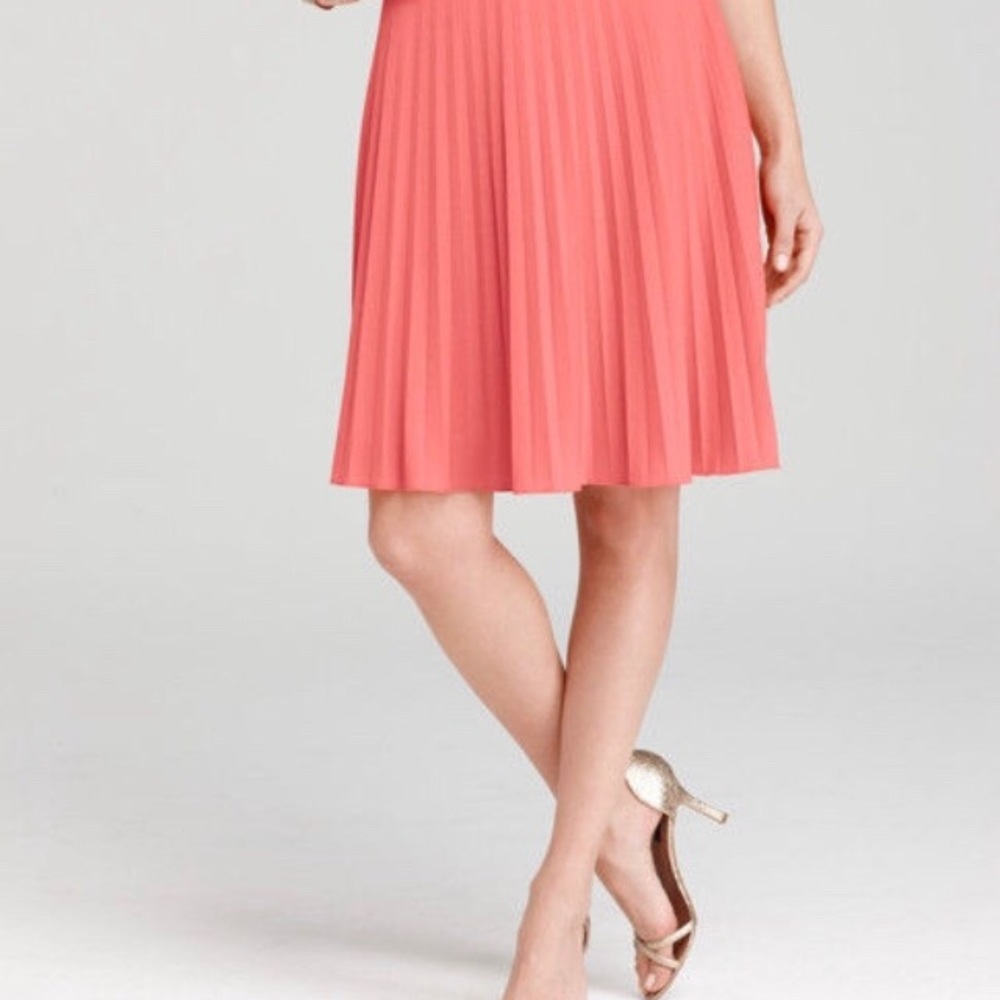 NWT Ann Taylor Salmon / coral pleated skirt size 8 - Picture 2 of 6